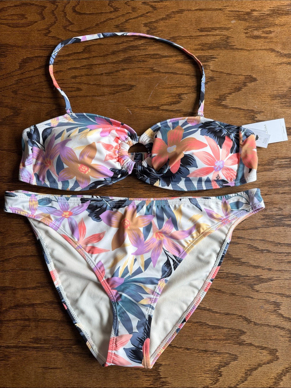 Volcom Floral Bikini Set in Coral, Pink, Purple, Yellow and Black